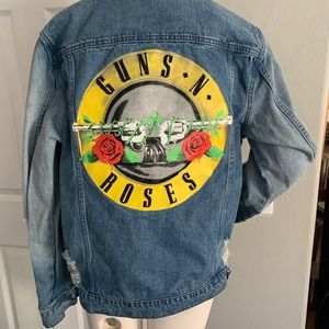 Guns N’ Roses Denim Jacket Leopard Collar LG